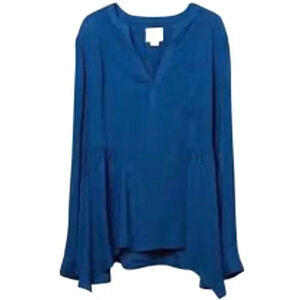 Maeve Anthropologie Women's Teal Blue Tunic Flowy Blouse Long Sleeve Size 4